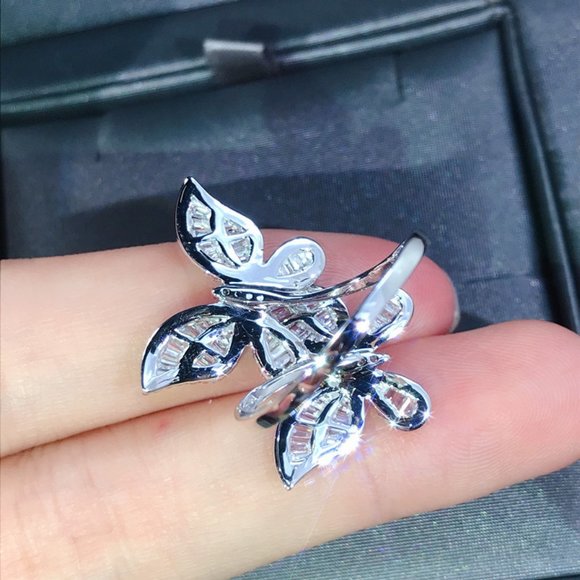 NEW 925 Silver Diamond Double Butterfly Ring - Picture 13 of 14